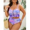 imageSOLY HUX Womens Plus Size Tie Dye Swimsuits Lace Up Ruffle Tankini Set High Waisted Bathing SuitsPurple Multi