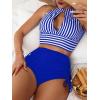 imageSOLY HUX Womens Tankini Set Striped Cut Out Tops and Drawstring Side Shorts Bikini Bathing Suits 2 Piece SwimsuitBlue and White Striped