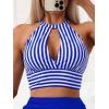 imageSOLY HUX Womens Tankini Set Striped Cut Out Tops and Drawstring Side Shorts Bikini Bathing Suits 2 Piece SwimsuitBlue and White Striped