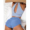 imageSOLY HUX Womens Tankini Set Striped Cut Out Tops and Drawstring Side Shorts Bikini Bathing Suits 2 Piece SwimsuitLight Blue Striped