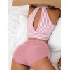 imageSOLY HUX Womens Tankini Set Striped Cut Out Tops and Drawstring Side Shorts Bikini Bathing Suits 2 Piece SwimsuitLight Pink Striped