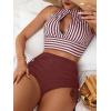 imageSOLY HUX Womens Tankini Set Striped Cut Out Tops and Drawstring Side Shorts Bikini Bathing Suits 2 Piece SwimsuitMulticoloured Striped