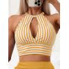 imageSOLY HUX Womens Tankini Set Striped Cut Out Tops and Drawstring Side Shorts Bikini Bathing Suits 2 Piece SwimsuitYellow Striped