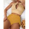 imageSOLY HUX Womens Tankini Set Striped Cut Out Tops and Drawstring Side Shorts Bikini Bathing Suits 2 Piece SwimsuitYellow Striped