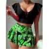 imageSOLY HUX Womens Tankini Swimsuits Tropical Print V Neck Ruffle Swim Top and Skirt Two Piece Bathing SuitBlack Tropical