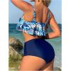 imageSOLY HUX Womens Two Piece Bathing Suit Tropical Print Flounce Ruched High Waisted Tankini SwimsuitsDark Blue Tropical