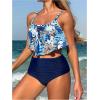 imageSOLY HUX Womens Two Piece Bathing Suit Tropical Print Flounce Ruched High Waisted Tankini SwimsuitsDark Blue Tropical