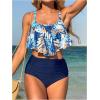 imageSOLY HUX Womens Two Piece Bathing Suit Tropical Print Flounce Ruched High Waisted Tankini SwimsuitsDark Blue Tropical