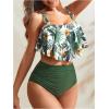 imageSOLY HUX Womens Two Piece Bathing Suit Tropical Print Flounce Ruched High Waisted Tankini SwimsuitsMulticoloured Tropical