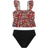 imageSOLY HUX Girls Floral Swimsuit 2 Piece Tankini Set Cute Ruffle Bathing Suits Summer Beachwear Black Red Floral 14 Years