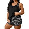 imageSOLY HUX Plus Size Tankini Swimsuits for Women Floral Print Two Piece Bathing Suit Tops and Shorts SetBlack Floral