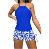 imageSOLY HUX Tankini Swimsuits for Women Halter Tops and Floral Print Shorts Bathing Suits Two Piece SwimsuitRoyal Blue Floral