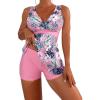 imageSOLY HUX Tankini Swimsuits for Women Tropical Print V Neck Tops and Shorts Bathing Suits Two Piece SwimsuitPink Floral