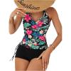 imageSOLY HUX Womens Beachwear Floral Print Tankini Bathing Suits Swim Tank Top with Boy Shorts Two Piece SwimsuitBlack Multi