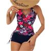 imageSOLY HUX Womens Beachwear Floral Print Tankini Bathing Suits Swim Tank Top with Boy Shorts Two Piece SwimsuitDark Blue Multi