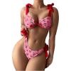 imageSOLY HUX Womens Bikini Sets Cute Print Lace Up String Bathing Suits Tie Shoulder Two Piece SwimsuitsHotpink Cherry