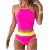 imageSOLY HUX Womens Color Block Bathing Suit High Waisted Tankini Sets Two Piece SwimsuitHotpink Colorblock