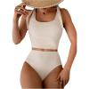 imageSOLY HUX Womens High Waisted Tankini Sets Tie Shoulder Scoop Neck Bathing Suit Two Piece SwimsuitsSolid Apricot