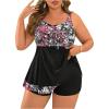 imageSOLY HUX Womens Plus Size Swimwear Floral Print Tankini Set Summer Beach Vacation Bathing SuitsBlack Floral