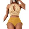 imageSOLY HUX Womens Tankini Set Striped Cut Out Tops and Drawstring Side Shorts Bikini Bathing Suits 2 Piece SwimsuitYellow Striped
