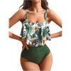 imageSOLY HUX Womens Two Piece Bathing Suit Tropical Print Flounce Ruched High Waisted Tankini SwimsuitsMulticoloured Tropical