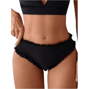 imageSOLY HUX Bikini Bottoms for Women Frill Trim Swimsuit Bottom Summer Beach Swim BriefsSolid Black