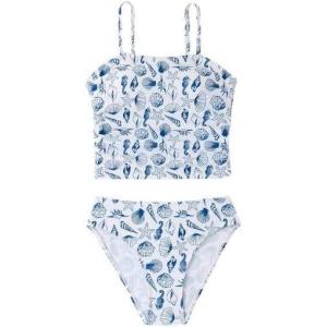 imageSOLY HUX Girls Summer Swimwear Spaghetti Strap Tankini Set Cut High Waist Bathing SuitsBlue and White