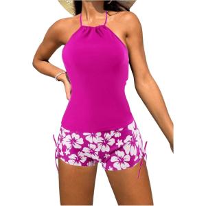 imageSOLY HUX Tankini Swimsuits for Women Halter Tops and Floral Print Shorts Bathing Suits Two Piece SwimsuitHotpink Floral