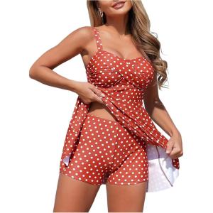imageSOLY HUX Womens Tankini Swimsuits Polka Dots Twist Tummy Control Swim Dress with Shorts Two Piece Bathing SuitRed Polka Dots