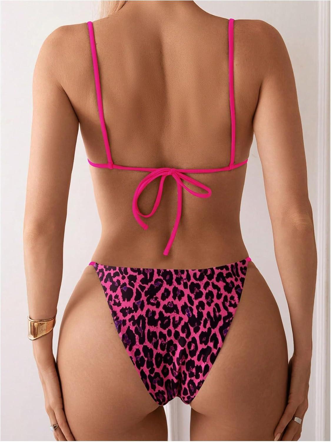 imageSOLY HUX Bathing Suit for Women Leopard Print Bikini Sets Two Piece SwimsuitMulti Leopard
