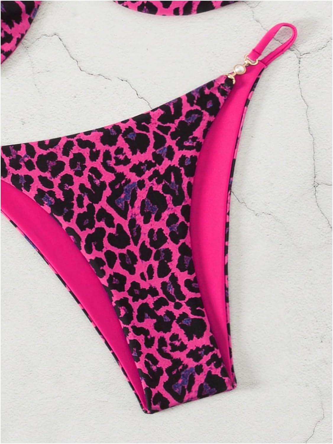 imageSOLY HUX Bathing Suit for Women Leopard Print Bikini Sets Two Piece SwimsuitMulti Leopard
