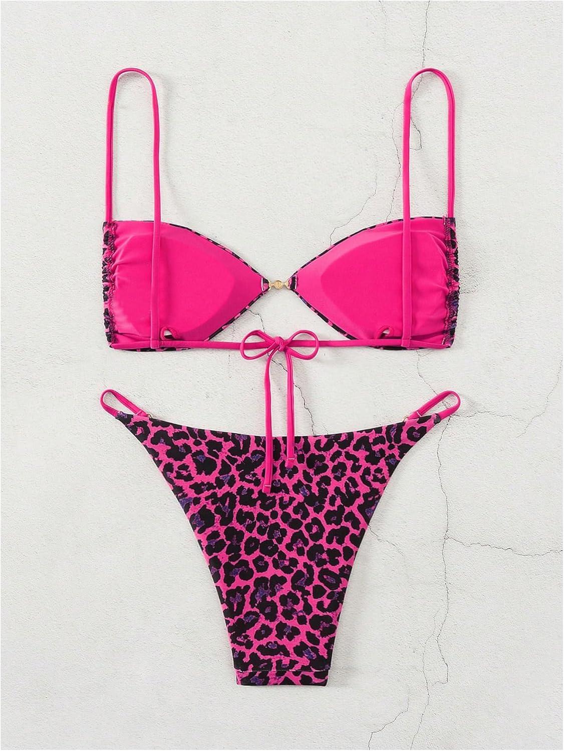 imageSOLY HUX Bathing Suit for Women Leopard Print Bikini Sets Two Piece SwimsuitMulti Leopard