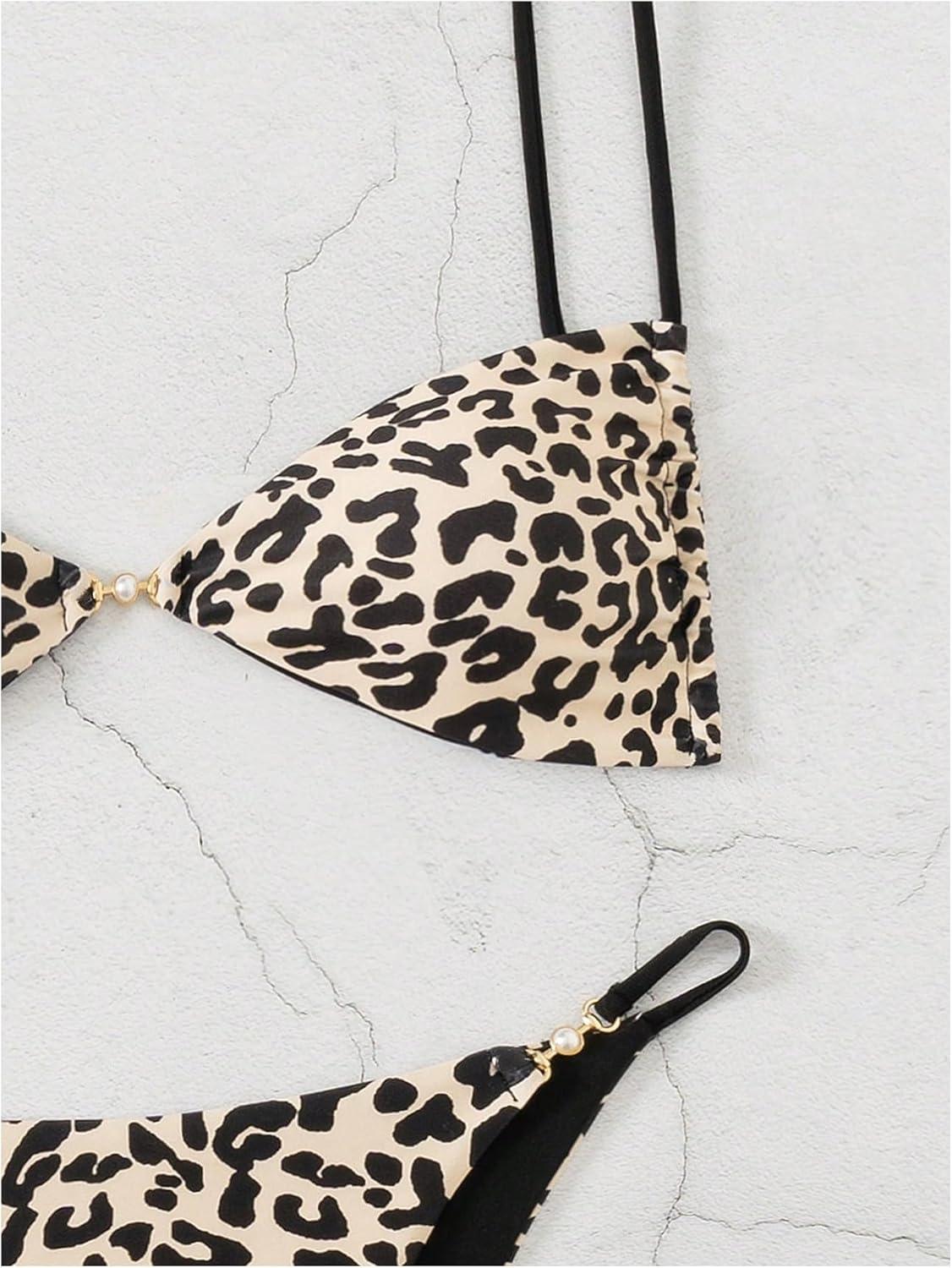 imageSOLY HUX Bathing Suit for Women Leopard Print Bikini Sets Two Piece SwimsuitMulti Leopard Print