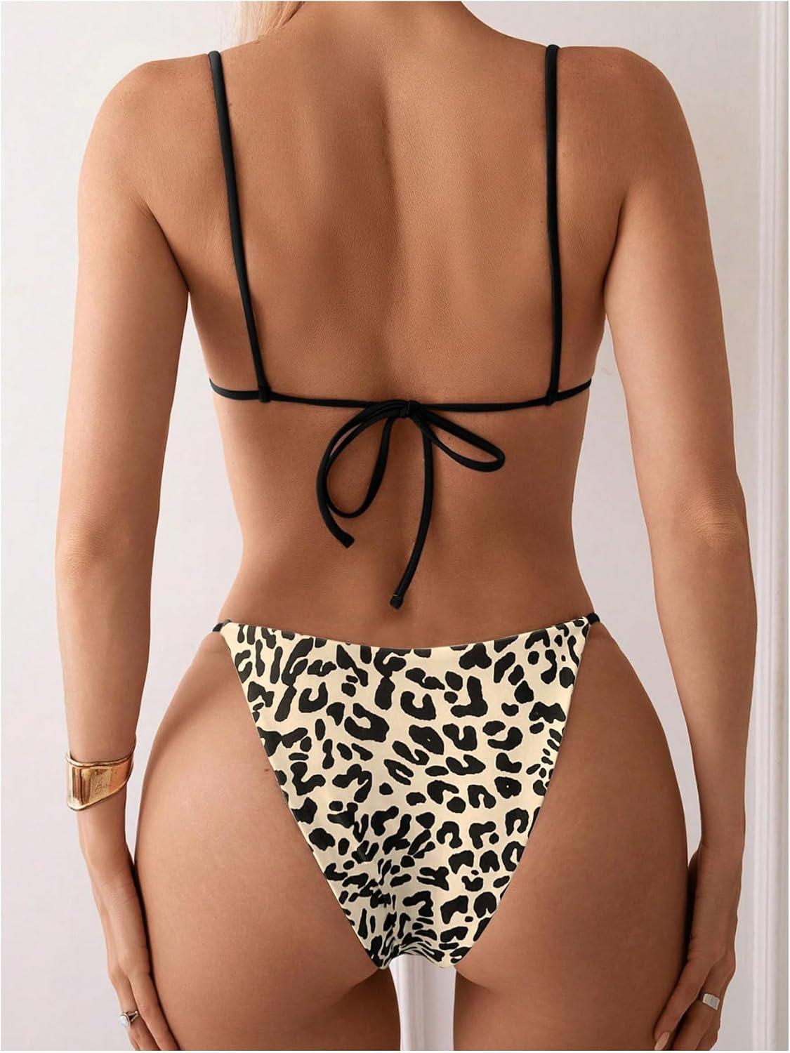 imageSOLY HUX Bathing Suit for Women Leopard Print Bikini Sets Two Piece SwimsuitMulti Leopard Print