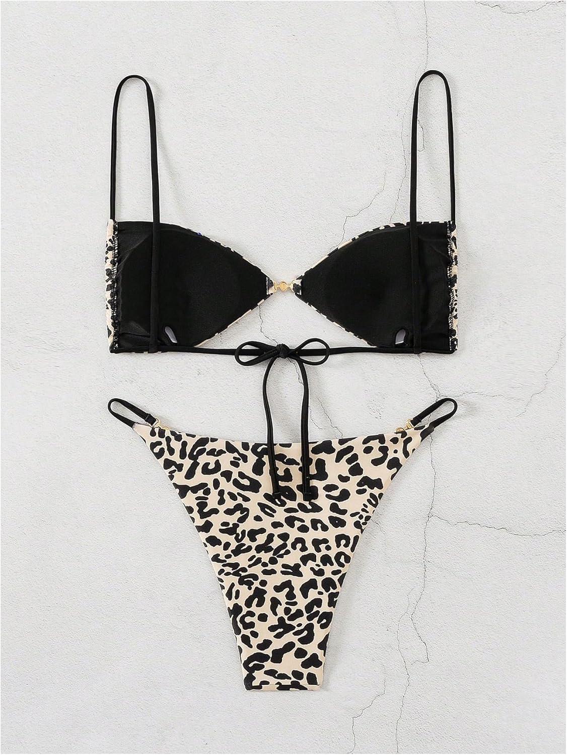 imageSOLY HUX Bathing Suit for Women Leopard Print Bikini Sets Two Piece SwimsuitMulti Leopard Print