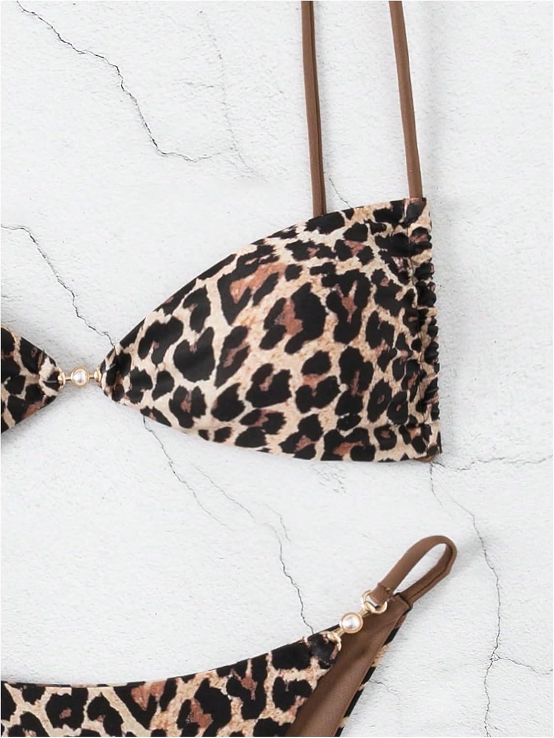 imageSOLY HUX Bathing Suit for Women Leopard Print Bikini Sets Two Piece SwimsuitMulticoloured Leopard