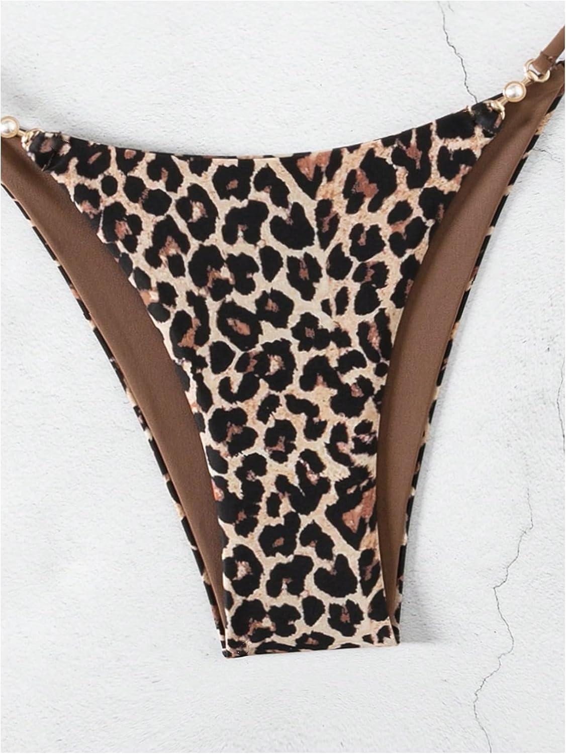 imageSOLY HUX Bathing Suit for Women Leopard Print Bikini Sets Two Piece SwimsuitMulticoloured Leopard