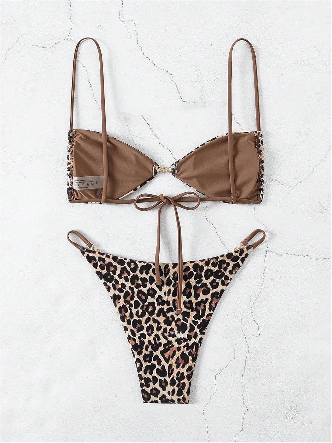 imageSOLY HUX Bathing Suit for Women Leopard Print Bikini Sets Two Piece SwimsuitMulticoloured Leopard