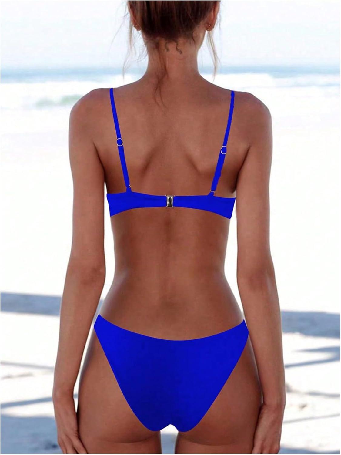imageSOLY HUX Bathing Suit for Women Two Piece Swimsuit Spaghetti Strap Summer Beach Bikini SetSolid Royal Blue