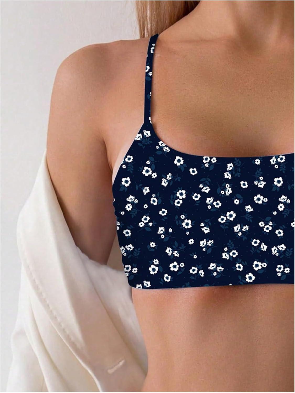 imageSOLY HUX Womens 2 Piece Bathing Suit Floral Print High Waisted Scoop Neck Cute Bikini Set BeachwearDark Blue Floral