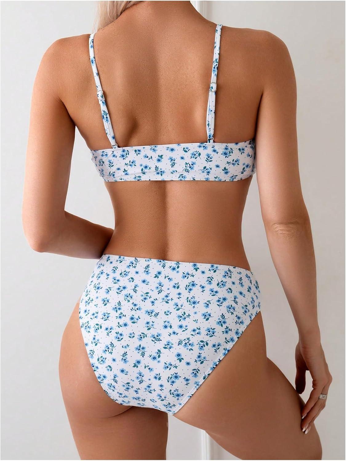 imageSOLY HUX Womens 2 Piece Bathing Suit Floral Print High Waisted Scoop Neck Cute Bikini Set BeachwearWhite Floral