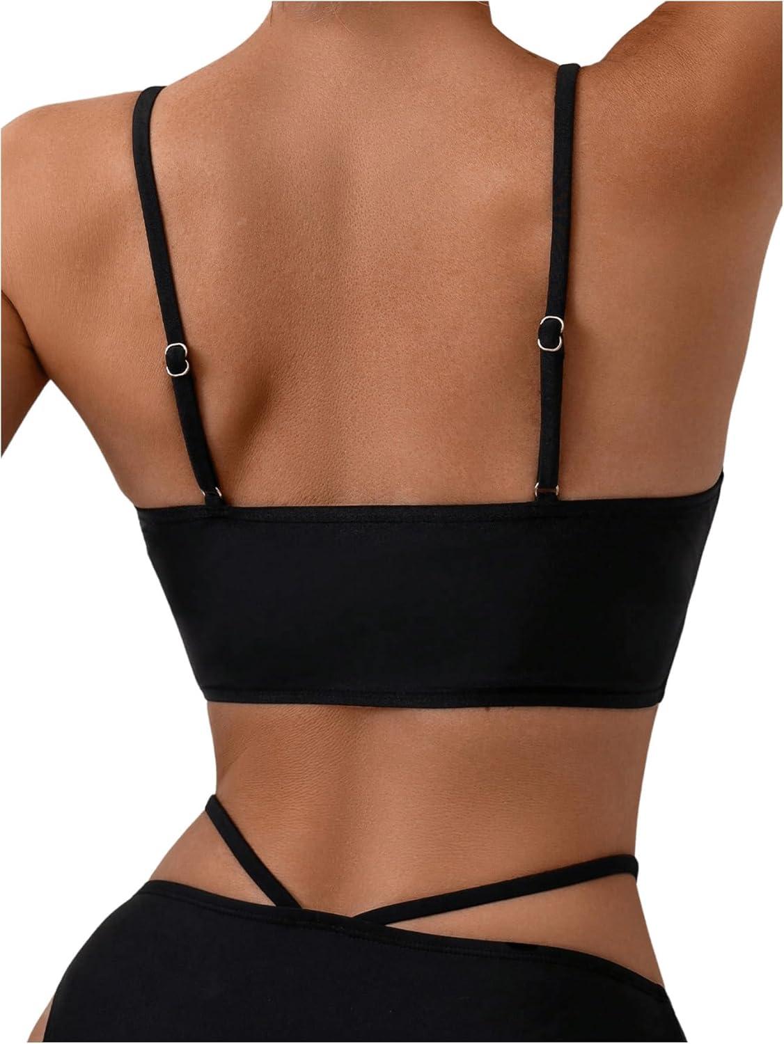 imageSOLY HUX Womens Bikini Top Spaghetti Strap V Neck Bathing Suit Tops SwimsuitSolid Black