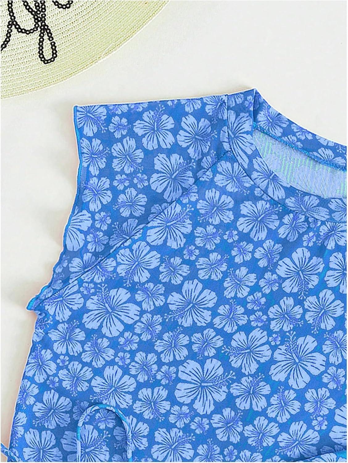 imageSOLY HUX Womens Floral Print Halter Top and Shorts Bikini Bathing Suits 3 Piece Swimsuit with Cover Up TopBlue Flowers