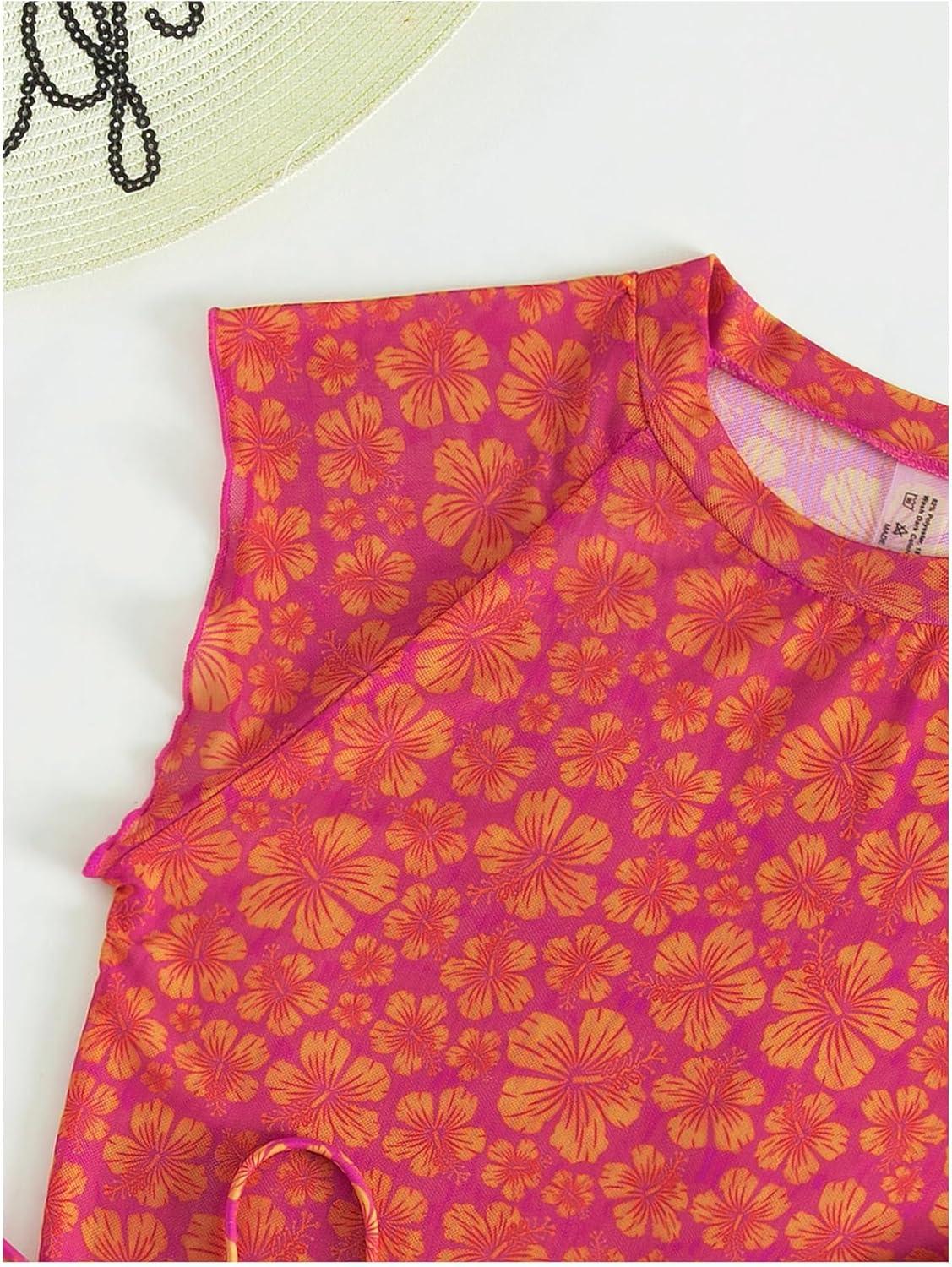 imageSOLY HUX Womens Floral Print Halter Top and Shorts Bikini Bathing Suits 3 Piece Swimsuit with Cover Up TopOrange Floral