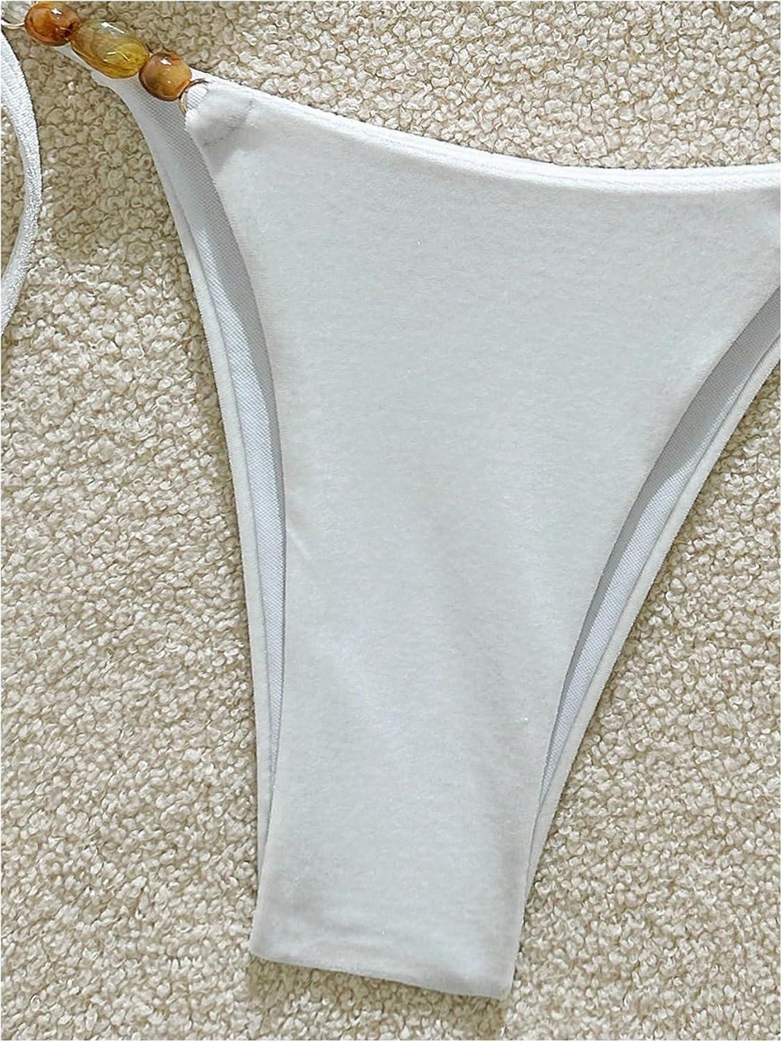 imageSOLY HUX Womens Halter Triangle Bathing Suit String Bikini Set Tie Side Two Piece SwimsuitSolid White Velvet