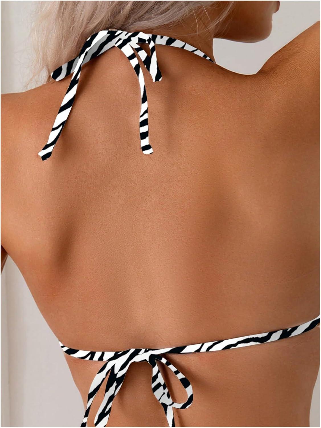 imageSOLY HUX Womens Leopard Print Bikini Sets Halter Triangle Bathing Suit Tie Side Two Piece SwimsuitBlack and White Zebra Striped