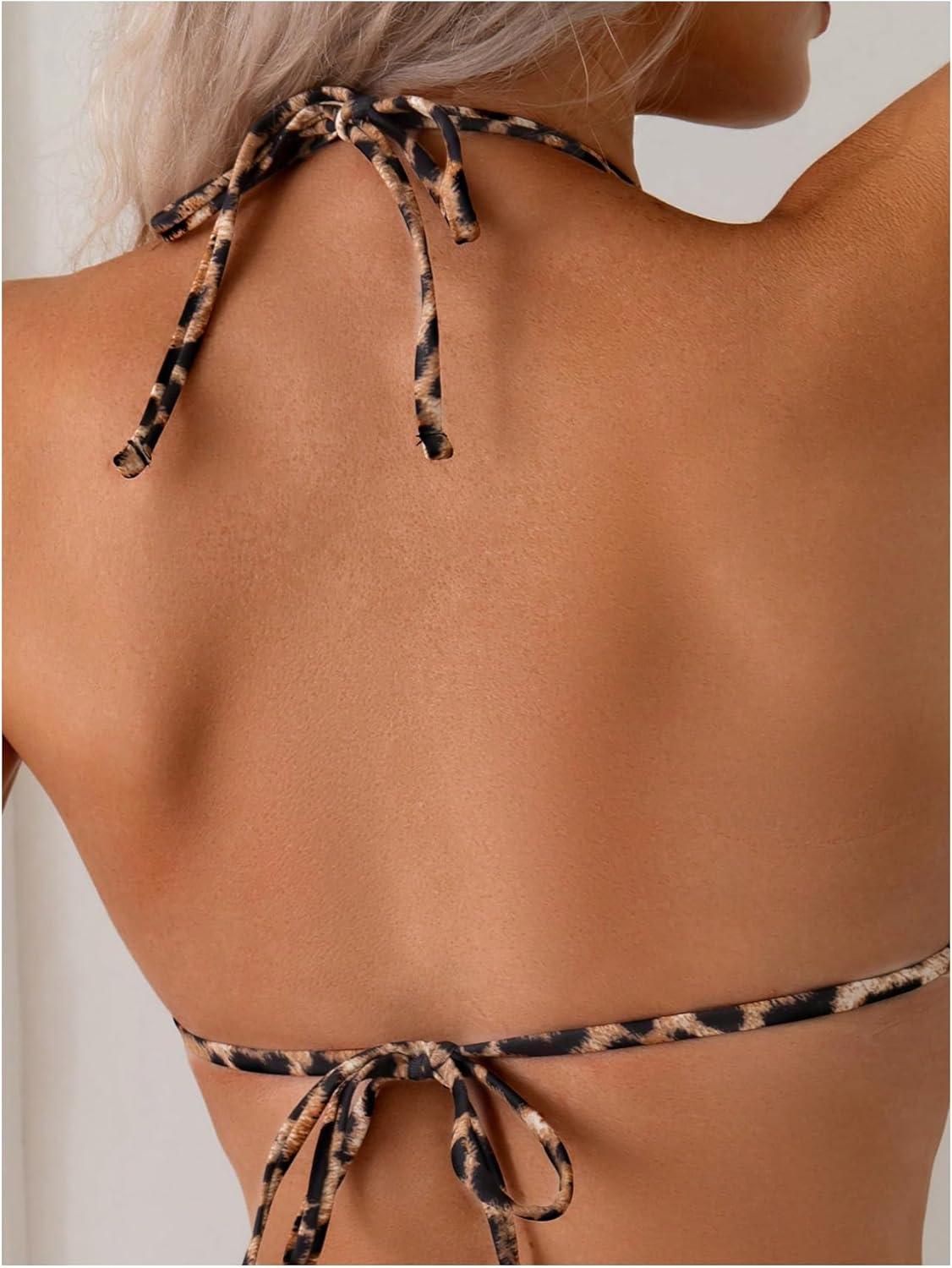 imageSOLY HUX Womens Leopard Print Bikini Sets Halter Triangle Bathing Suit Tie Side Two Piece SwimsuitMulticoloured Leopard