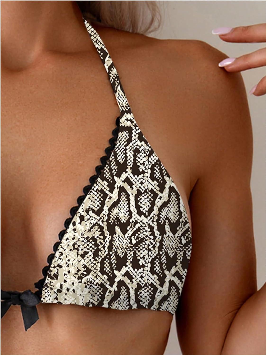 imageSOLY HUX Womens Leopard Print Bikini Sets Halter Triangle Bathing Suit Tie Side Two Piece SwimsuitMulticoloured Snakeskin