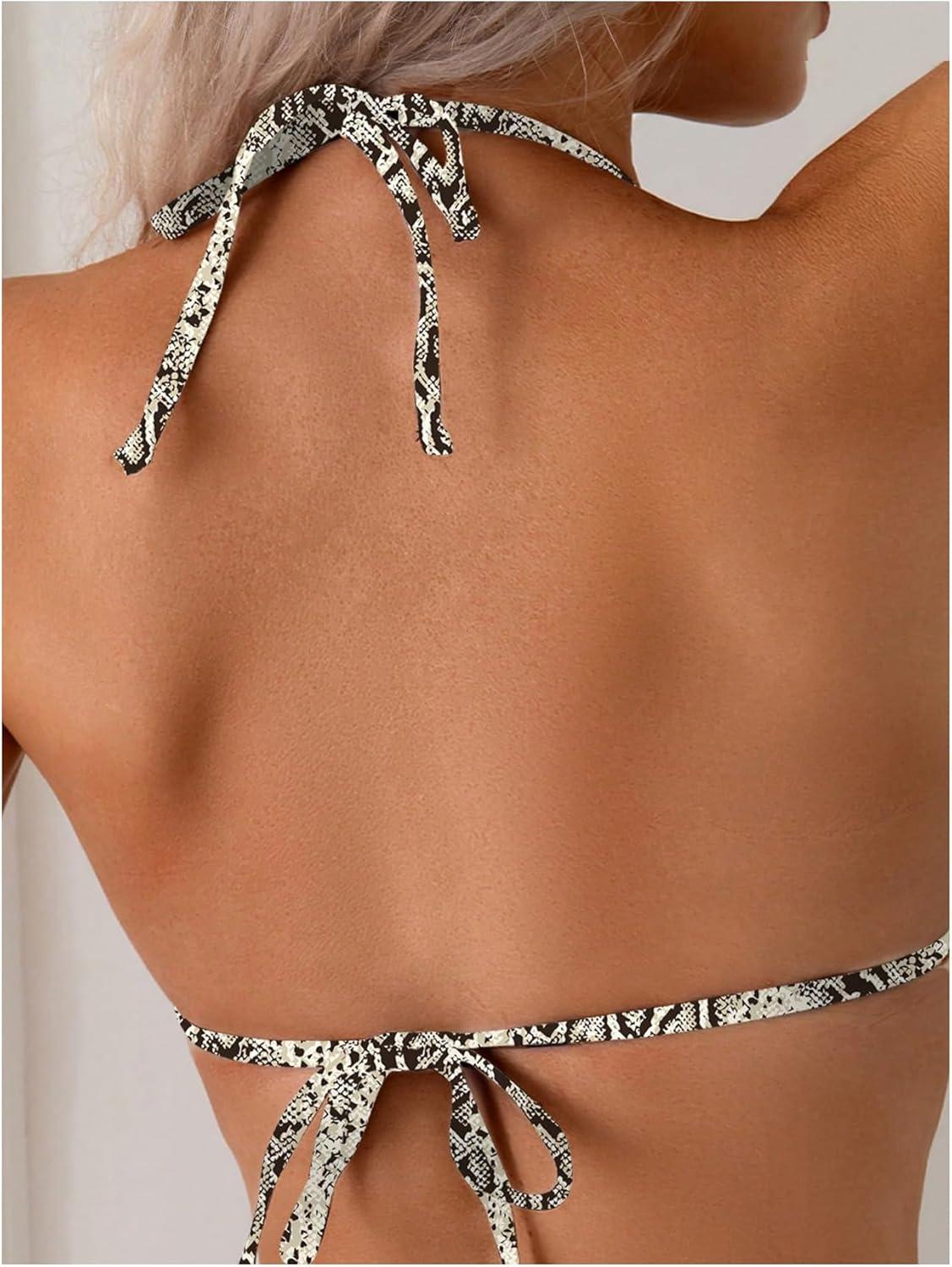 imageSOLY HUX Womens Leopard Print Bikini Sets Halter Triangle Bathing Suit Tie Side Two Piece SwimsuitMulticoloured Snakeskin