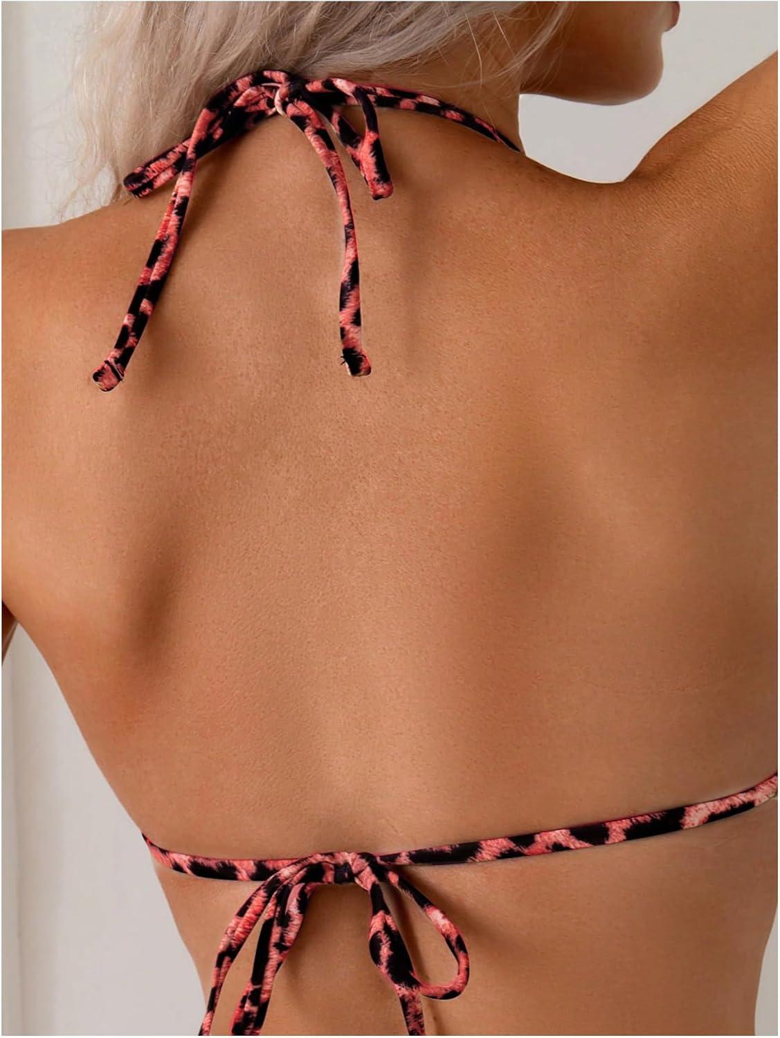 imageSOLY HUX Womens Leopard Print Bikini Sets Halter Triangle Bathing Suit Tie Side Two Piece SwimsuitPink Leopard